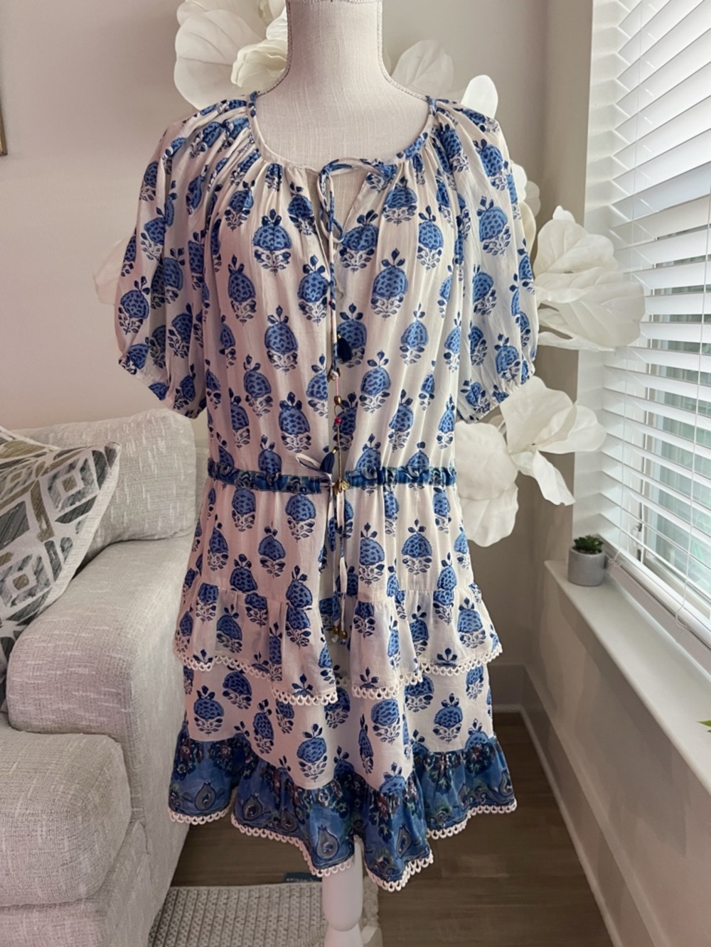 Alicia Bell Roxy Short Puff Sleeve Cotton And Silk Cover Up Minidress